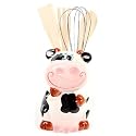 Ceramic Kitchen Cow Utensil Holder with Utensils