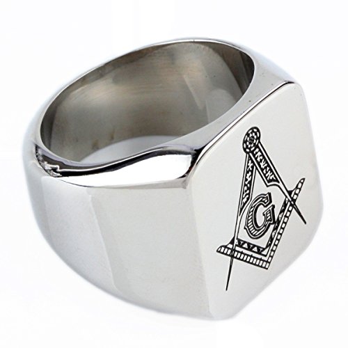 Moonsix Mens 316L Stainless Steel Freemason Band Ring Masonic Rings Silver