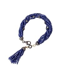 18kt Yellow Gold Blue Sapphire Beads Tassel Diamond Pave Bracelet Silver Gemstone Jewelry