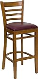 HERCULES Ladder Back Cherry Wood Bar Stool with Burgundy Vinyl Seat - XU-DG ....