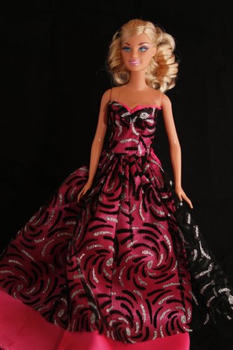 Pink & Black Barbie Sized Doll Party Dress