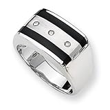 Sterling Silver Onyx and Diamond Mens Ring - Size 10
