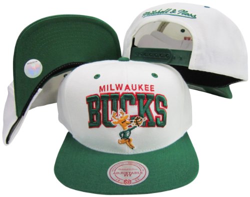 Milwaukee Bucks White/ Green Two Tone Plastic Snapback Adjustable Snap Back Hat / Cap