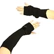 Winter Ribbed Knit Hand Arm Warmer Fingerless Real Fur Pom Pom Long Gloves Black