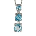 10K White Gold Swiss Blue Topaz Triple Stone Drop Pendant and Necklace