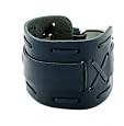 Nemesis Wide Black Leather Cuff Wrist Watch Band