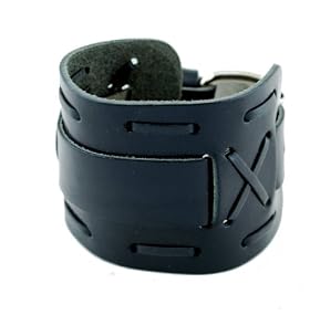 Nemesis Wide Black Leather Cuff Wrist Watch Band