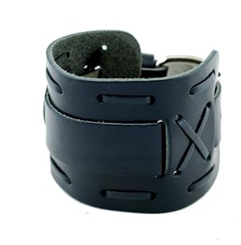 Nemesis Wide Black Leather Cuff Wrist Watch Band