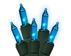 Set of 50 Turquoise Blue Everglow Mini Christmas Lights - Green Wire