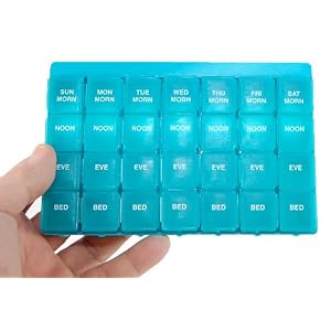 Weekly Pill Organizer 7days -4 Times a Day- Each Compartment Holds 12 Aspirin