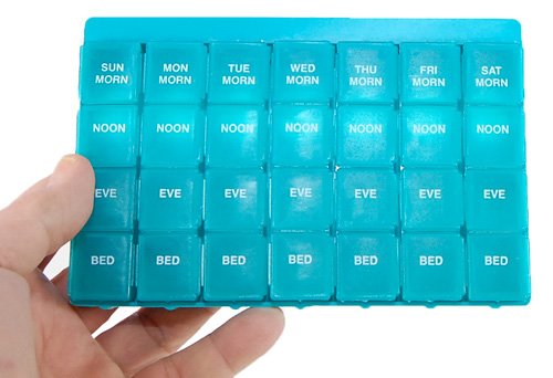 Weekly Pill Organizer 7days -4 Times a Day- Each Compartment Holds 12 Aspirin