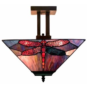 Warehouse of Tiffany P16957 Dragonfly Tiffany-style Pendant Light Fixture, Blue Pink