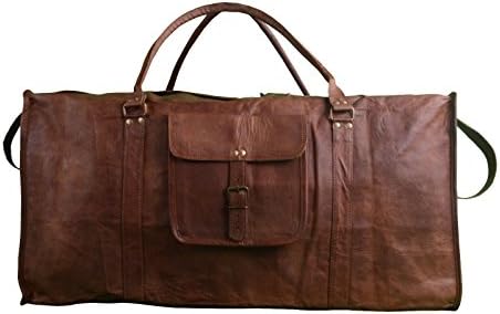 IHV Handmadecraft Vintage 24" Men's Leather Duffle Travel Overnight Gym Bag Big Brown