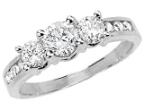 Diamond Engagement Anniversary Three Stone Ring 1 Carat (ctw) in 14K White Gold