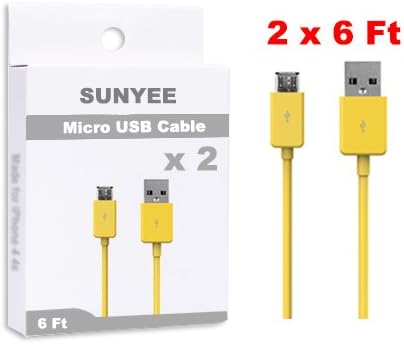 SUNYEE Universal 2pc 6 Feet Micro USB Charging Data Cable For Samsung Galaxy S3/S4/Note 2 &amp; Other Smartphones (2M/6ft-2pack) (Yellow)