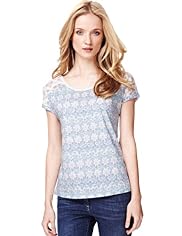 Indigo Collection Pure Cotton Shoulder Lace T-Shirt