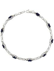 10k White Gold XOXO Hugs & Kisses Tennis Bracelet w/ 0.05 Carat Brilliant Cut Diamonds & 2.25 Carats Oval Cut Created Blue Sapphire Stones, 1/8 in. (3.5mm) wide