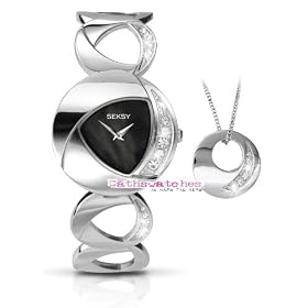 Seksy by Sekonda Ladies Black Eclipsed Stone Set Watch and Pendant set 4445G