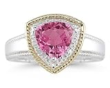 Trillion Cut Pink Topaz and Diamond Ring in 14K Yellow Gold and Silver