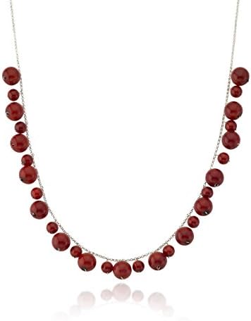 PerlAura Sterling Silver 6-10mm Simulated Red Coral Cleopatra Necklace 18"
