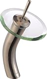 IMAGE OF Kraus Glass Waterfall Single Lever Faucet Satin Nickel with Pop Up Drain for Bathroom Vessel Sink