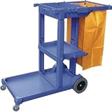 from Winware Winware Janitorial Trolley Multiuse trolley with trays to store cleaning materials etc and clips for mops and brooms.