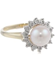 Diagram 10k Yellow Gold Lady Di Freshwater Cultured Pearl and Diamond Ring