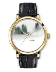 SPRAWL Aanalog Fashion Series Gold Ladies Watches of Genuine Black Leather Strap,Unique Wrist Watch for Women Girls Designed with Landscape in mist