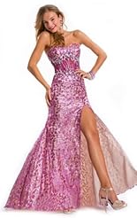 Applique Beaded Crystals Slit Crystal Lace Chiffon/Satin/Taffeta/Tulle Evening Dress 