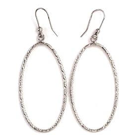 14k White Gold Diamond-Cut Oval Hoop Earrings w/ Shepherd