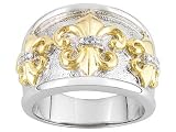 DIAMOND ACCENT FLEUR-DE-LIS 18KT AND PLATINUM OVER STERLING SILVER RING