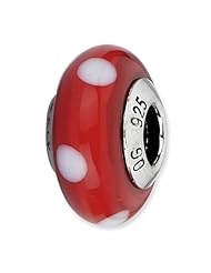 Sterling Silver Reflections Red with White Dots Italian Murano Bead