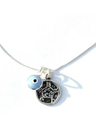 Safety & Defense Solomon Seal Silver Necklace with Evil Eye Charm