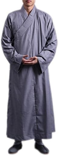 Daycent Linen Buddhist Long Gown Shaolin Zen Lay Monk Meditation Robe Buddhism Uniform (#40, fit for height around 165cm(5.41ft), Gray)