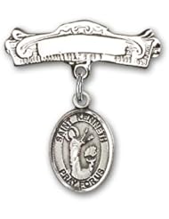 Sterling Silver Baby Badge with St. Kenneth Charm and Arched Polished Badge Pin