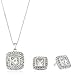 Sterling Silver Princess Cut Halo Pendant Necklace and Stud Earrings Jewelry Set Made with Swarovski Crystal