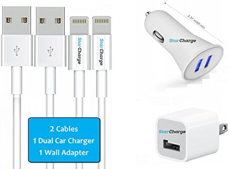 (2 Pack) [MFI Certified] (3.3 FT.) Lightning Charging Cable for iPhone 5, 5s, 5c, 6, 6 plus, 6s includes USB power adapter &amp; Dual Car Charger by Star Charge