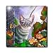 A little kitten peers out from behind pretty flowers and leaves - 8 Inch Glass Tile