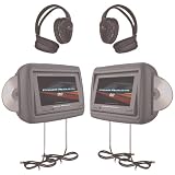 New-POWER ACOUSTIK HDVD-9GR 8.8 PRELOADED UNIVERSAL HEADREST MONITORS WITH TWIN DVD COMBO & HEADPHONES (GRAY) - POWHDVD9GR