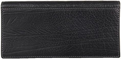 QISHI YUHUA MQ Mens Long Style Black Cowhide Genuine Leather Wallets