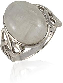Large Moonstone Celtic Triskele Infinity Knot Sterling Silver Ring - size 9