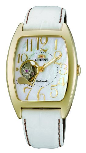 Orient Women's CDBAB001W 50m Gold Tone Semi Skeleton with 21 Jewels See Through Caseback Leather White Watch