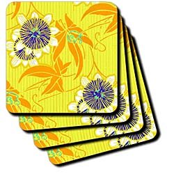 TNMPastPerfect Floral - Art Nouveau Blue Flowers on Yellow - Coasters