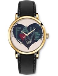 SPRAWL Aanalog Fashion Series Gold Ladies Watches of Genuine Black Leather Strap,Unique Wrist Watch for Women Girls Designed with Love Failure