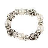 Beautiful Antique Marcasite & Pearl Stretch Bangle Bracelet Fashion Jewelry
