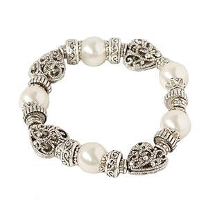 Beautiful Antique Marcasite & Pearl Stretch Bangle Bracelet Fashion Jewelry
