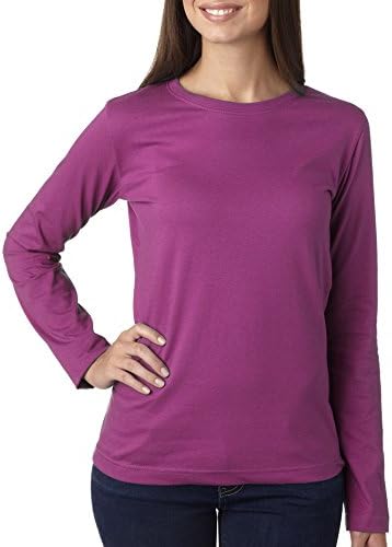 LAT Apparel Ladies Long Sleeve 100% Cotton Jersey Tee [Medium] Plum Purple Scoop Neck Tee