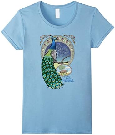 Women's vinpauld: Pavo the Peacock Constellation Art Nouveau Tshirt Medium Baby Blue
