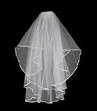 Two-tier White Ivory Beautiful Bridal Elbow Wedding Veils with Ribbon Edge -W03