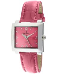 Peugeot Womens 708PK Silver-Tone Pink Leather Strap Watch
